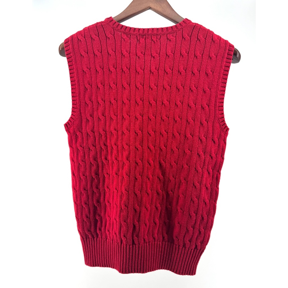 Polo Ralph Lauren Red Cable Knit Sweater Vest 100% Cotton V-Neck - Picture 2 of 7